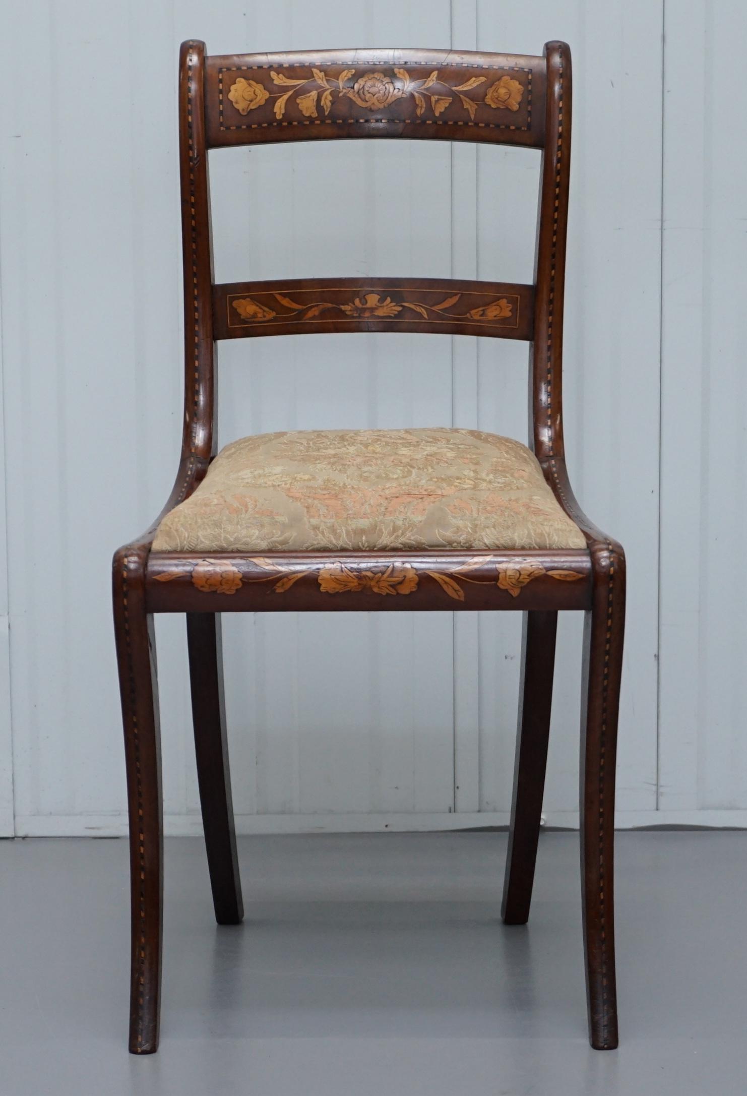 Pair of Regency circa 1810 Satinwood Dutch Marquetry Ornate Inlaid Side Chairs 11