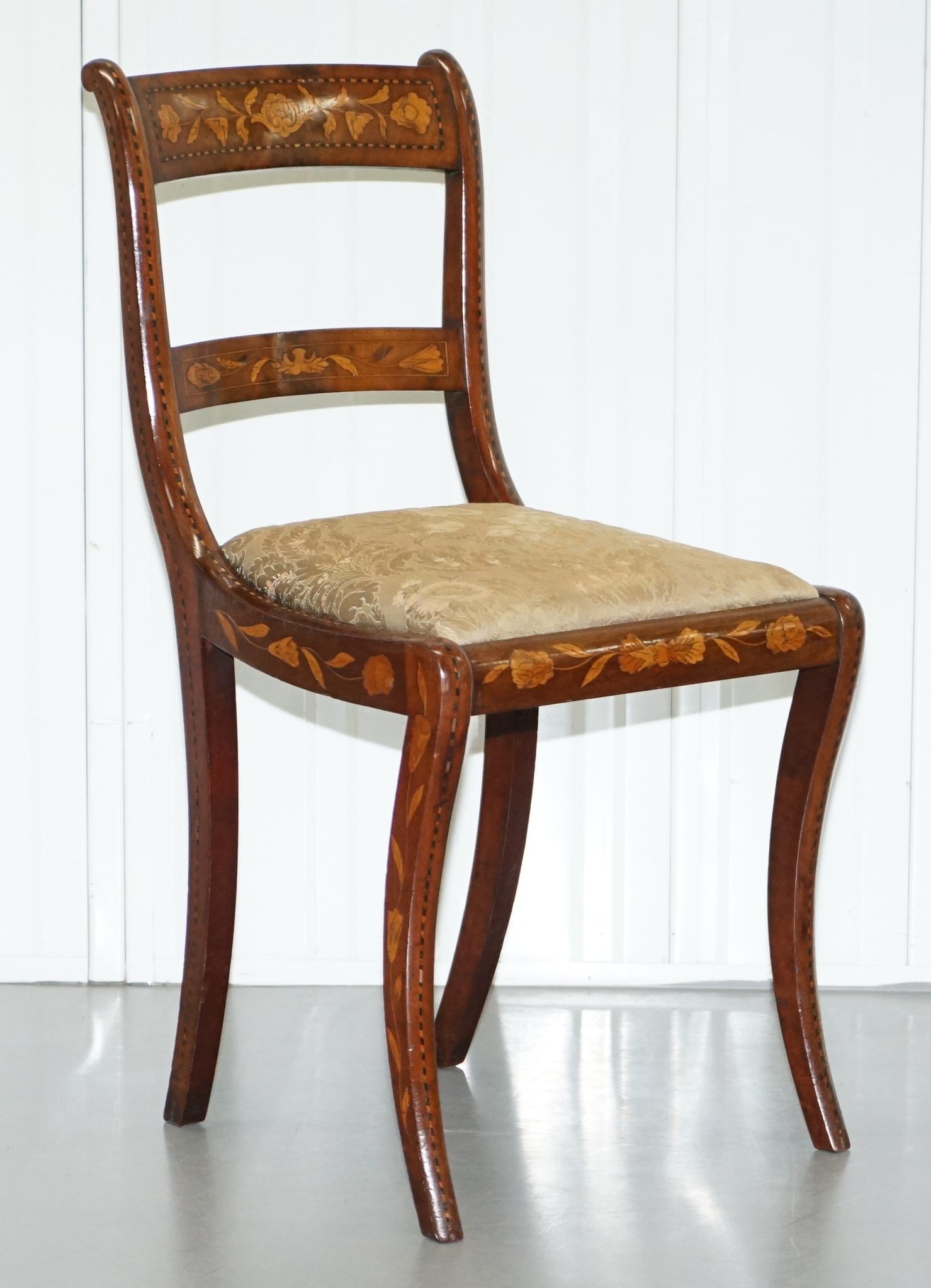 We are delighted to offer for sale this stunning pair of Regency satinwood Dutch marquetry inlaid side chairs

Very good looking and well made chairs, Dutch furniture of this type from this era are highly collectable, they almost never come up for