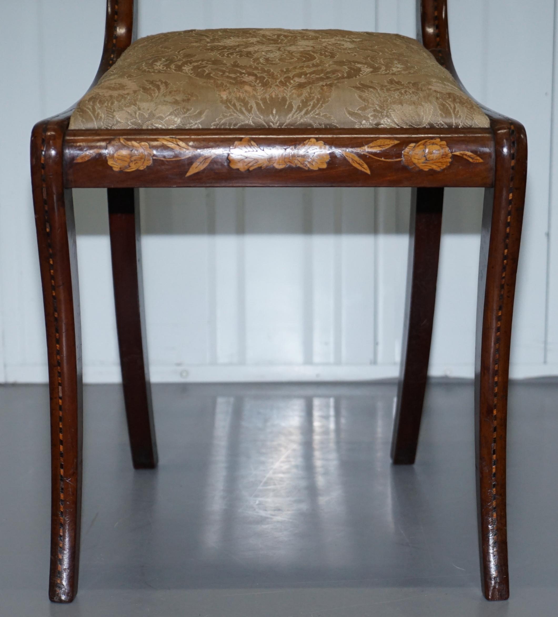 Pair of Regency circa 1810 Satinwood Dutch Marquetry Ornate Inlaid Side Chairs 4