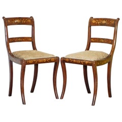 Pair of Regency circa 1810 Satinwood Dutch Marquetry Ornate Inlaid Side Chairs