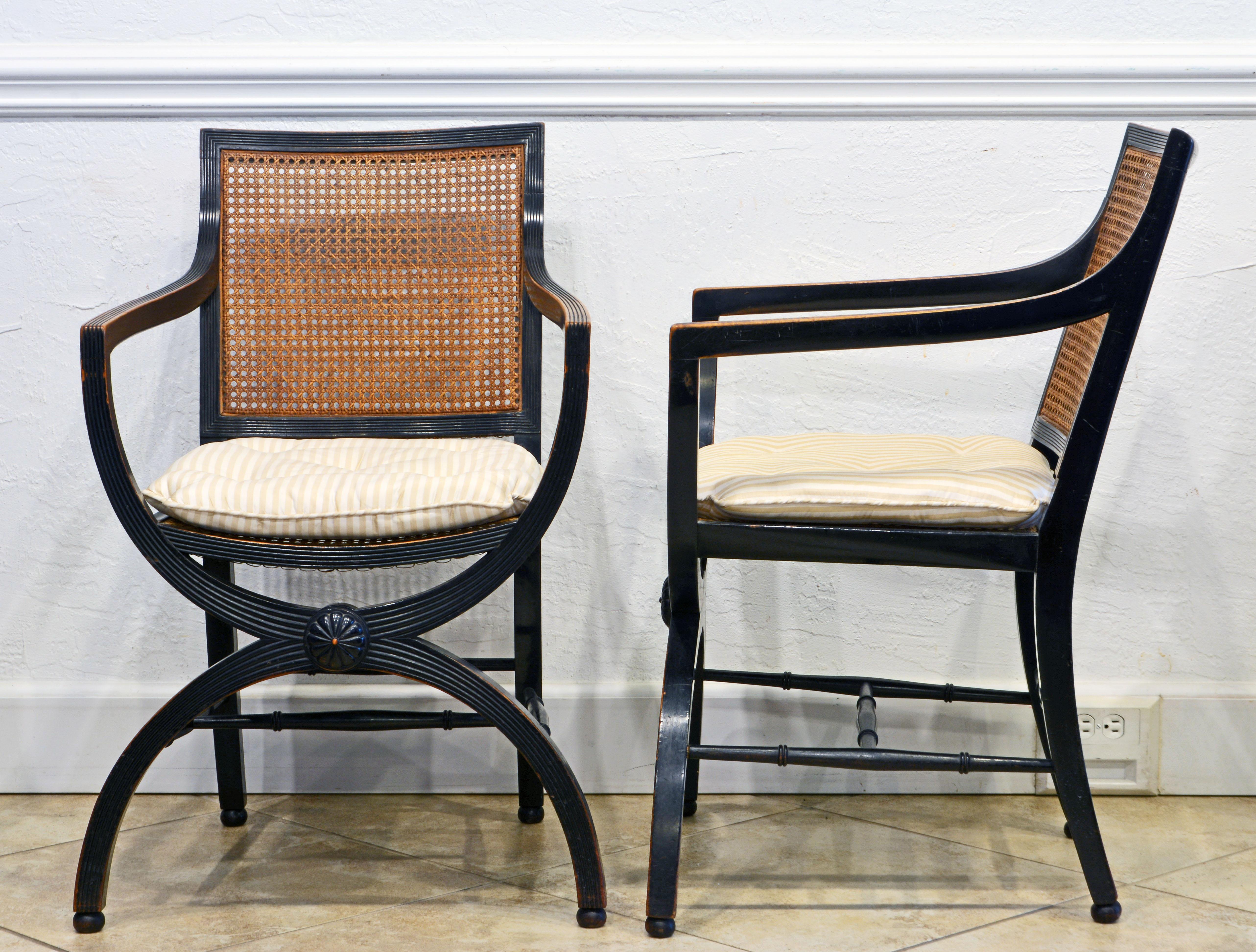 Pair of Regency Curule Style English Armchairs, Manner of Thomas Hope, C. 1820 In Good Condition In Ft. Lauderdale, FL