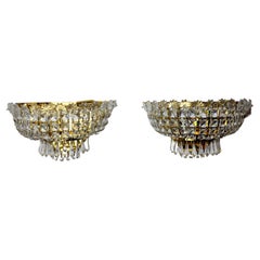 Pair of Regency Cut Crystal Sconces Italy 1980