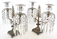 Pair of Regency Cut-Glass and Gilt-Metal Two Light Candelabras, circa 1815