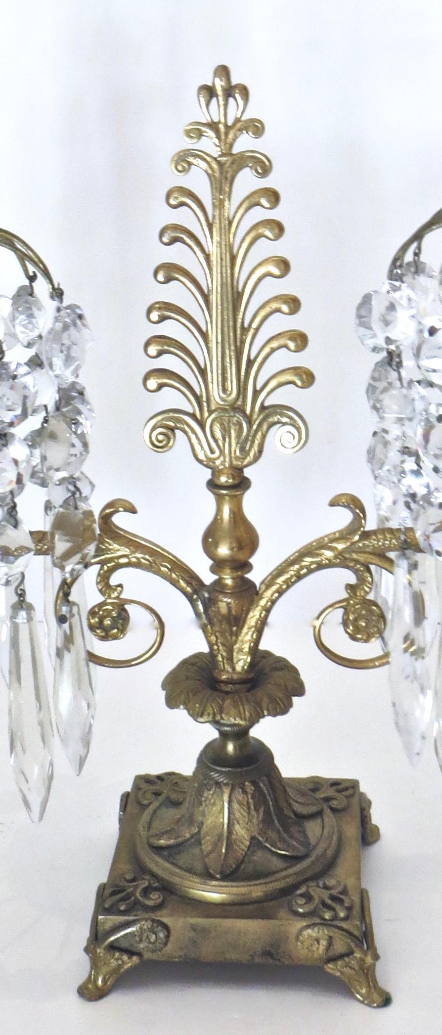 19th Century Pair of Regency Cut-Glass and Gilt-Metal Two Light Candelabras, circa 1815 For Sale