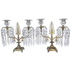 Pair of Regency Cut-Glass and Gilt-Metal Two Light Candelabras, circa 1815