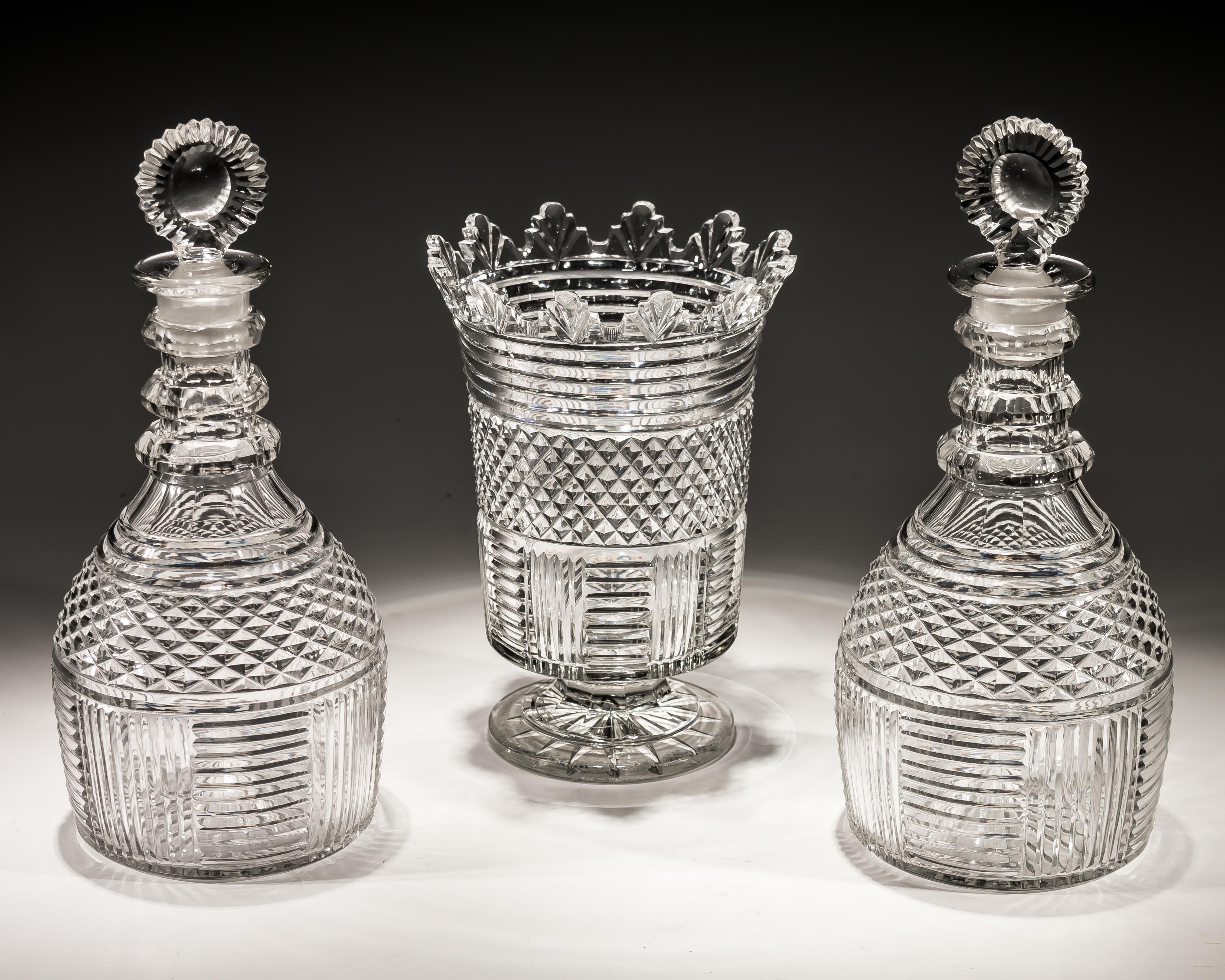 19th Century Pair of Regency Decanters with Matching Vase