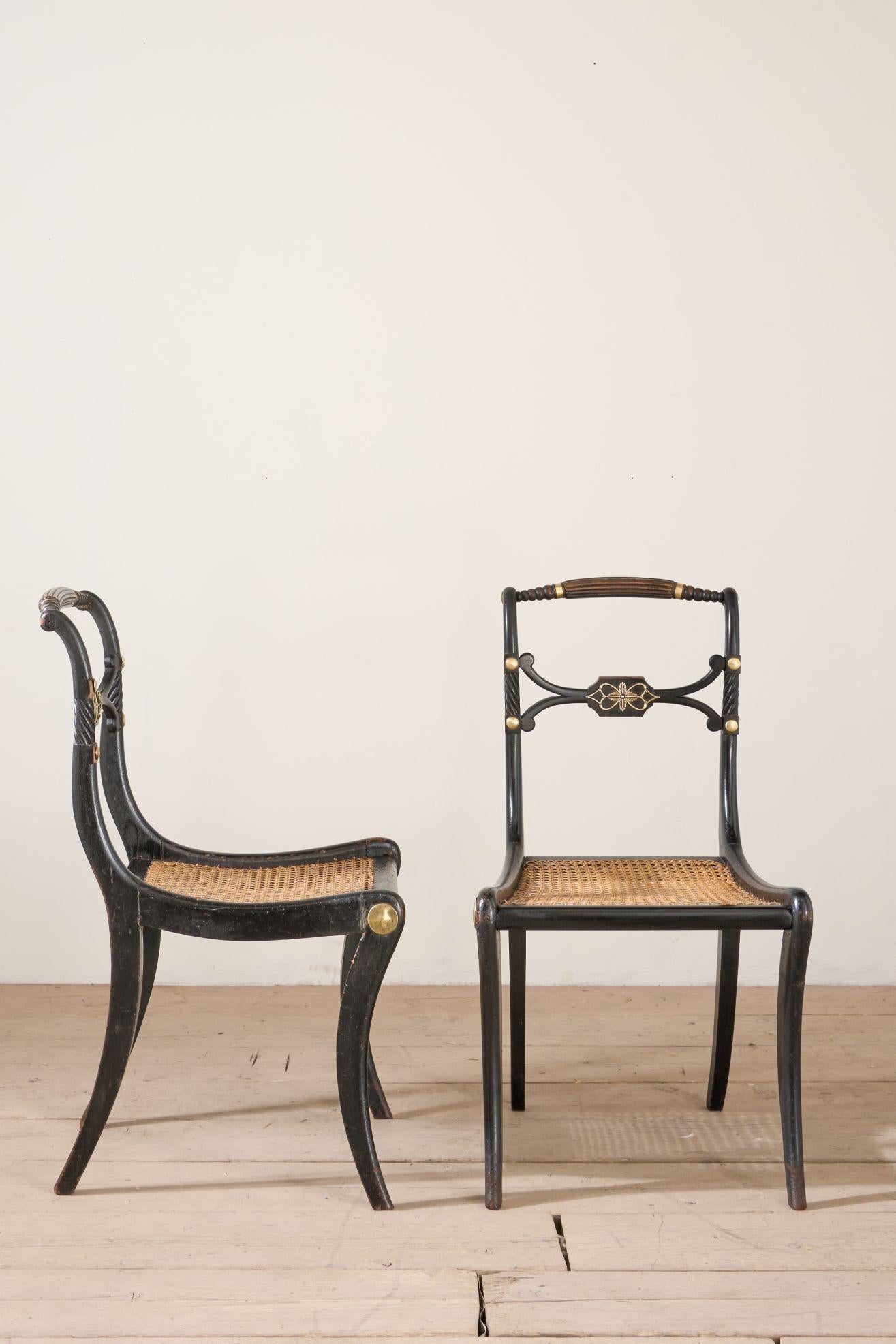 Pair of Regency Ebonised side chairs For Sale 5