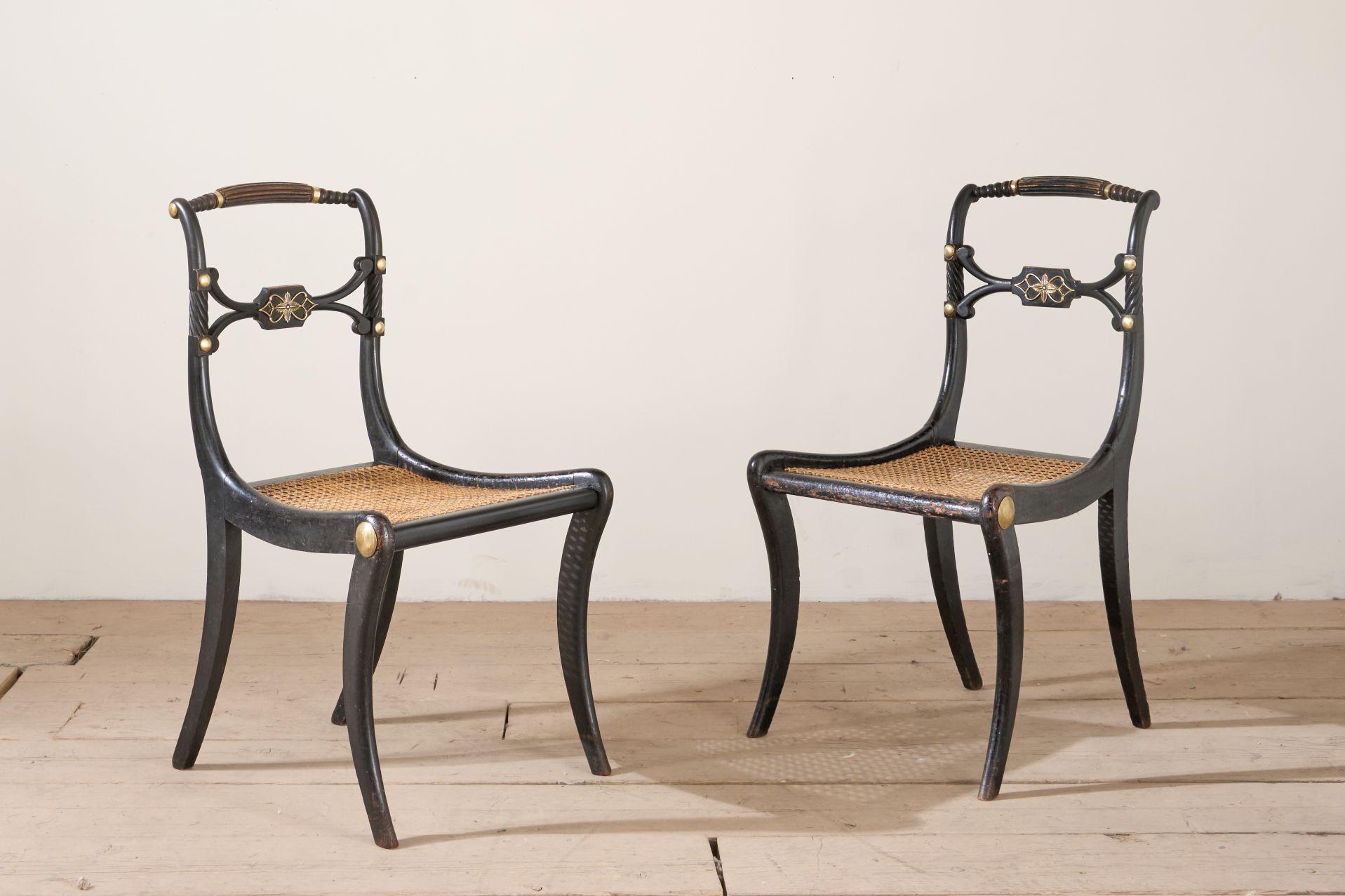 Pair of Regency Ebonised side chairs In Good Condition For Sale In Malton, GB