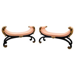 Pair of Regency Ebonized and Giltwood Hall Benches