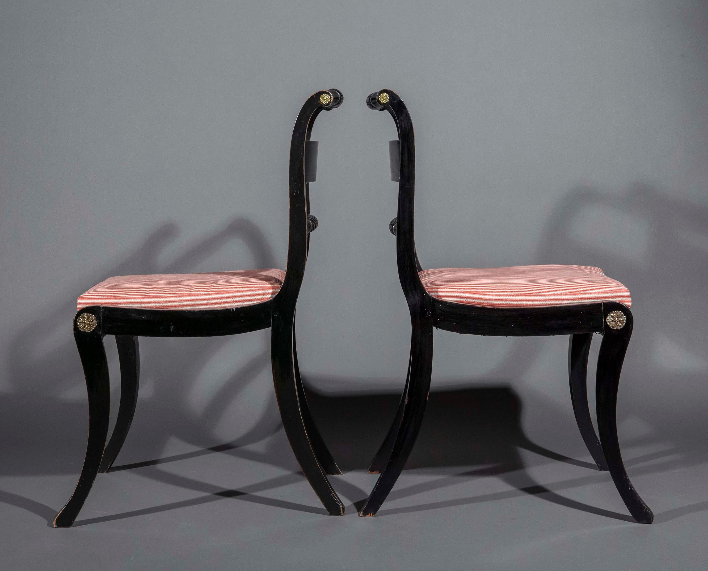 Pair of Regency Ebonized Klismos Chairs 4
