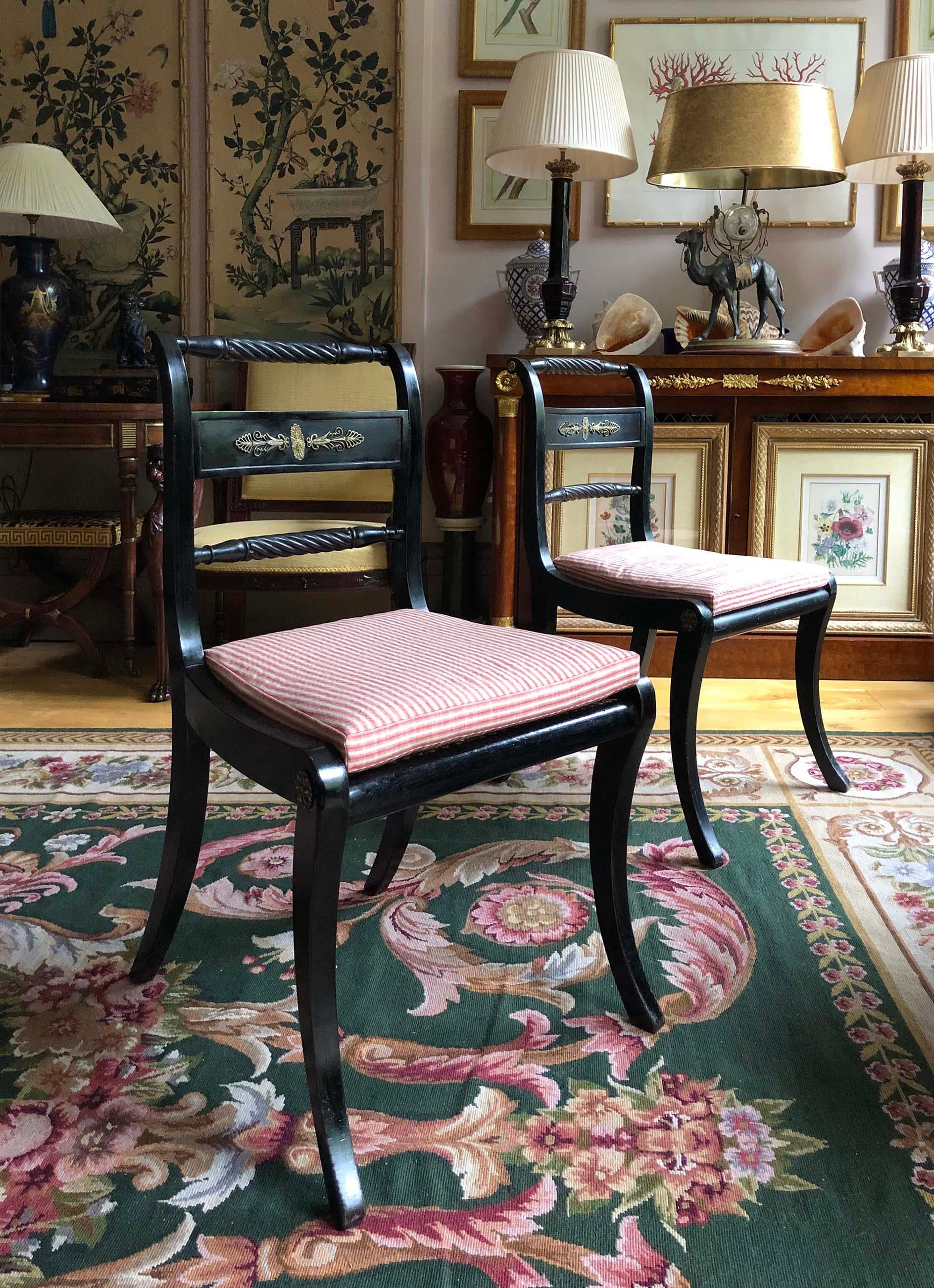 Pair of Regency Ebonized Klismos Chairs 9