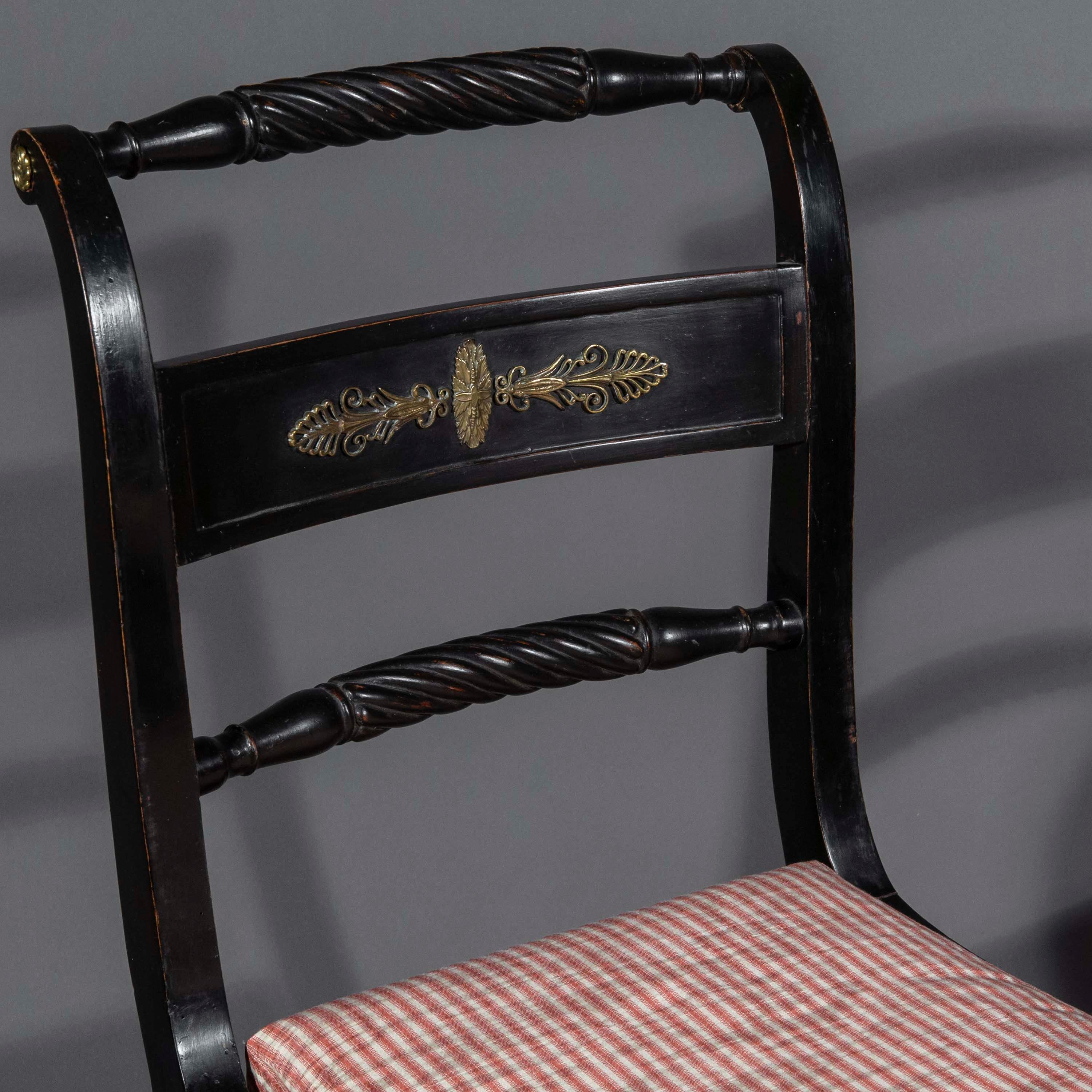 Pair of Regency Ebonized Klismos Chairs In Good Condition In Richmond, London