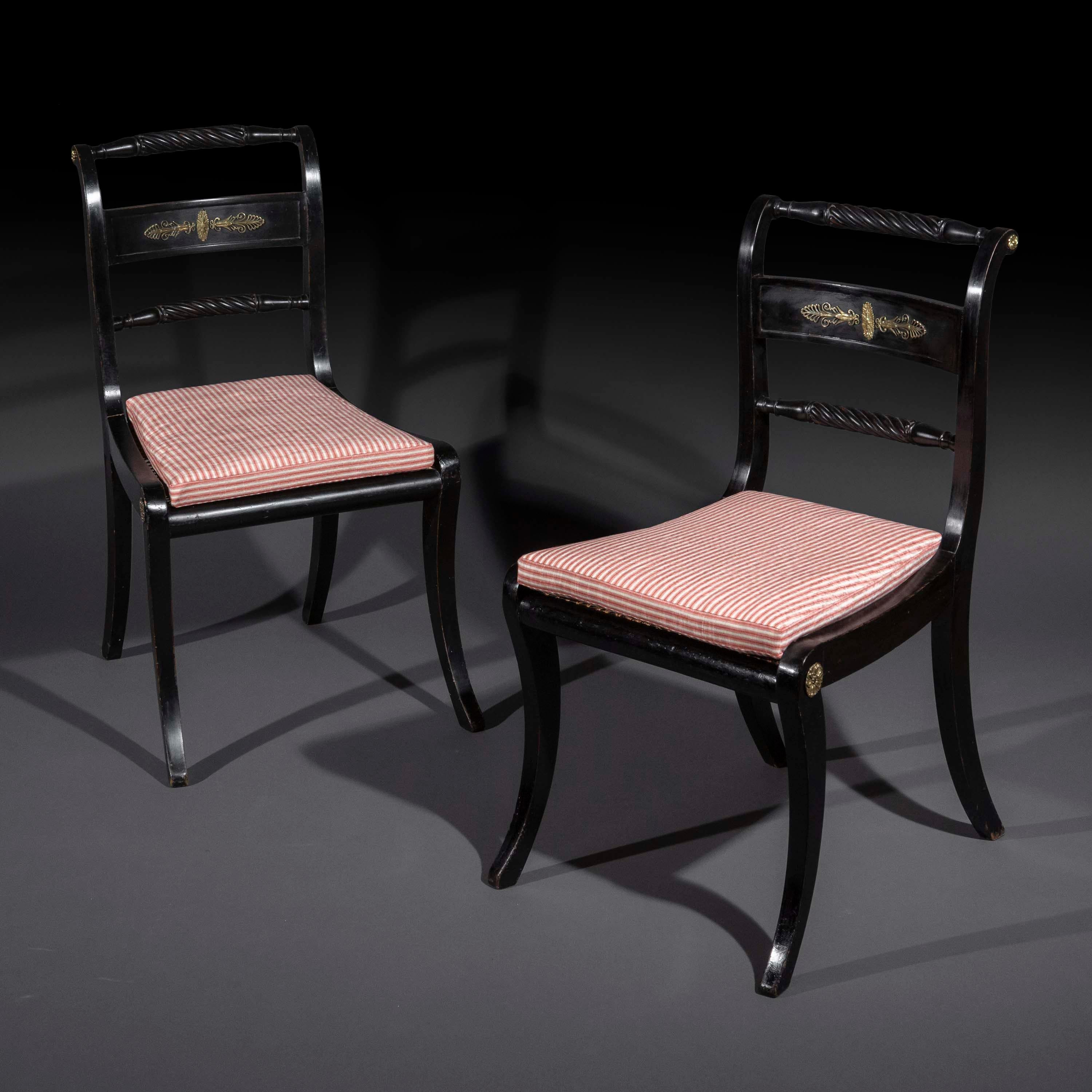 19th Century Pair of Regency Ebonized Klismos Chairs