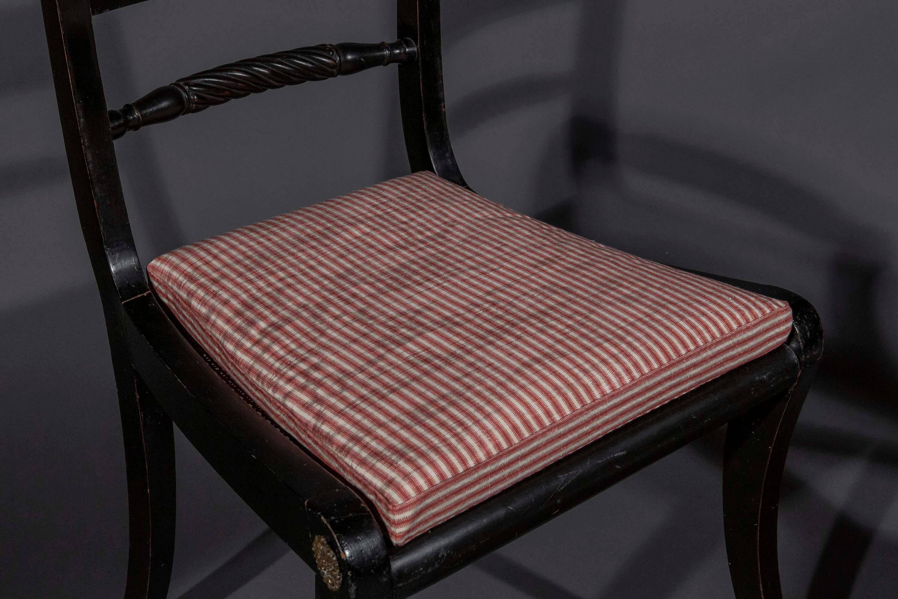 Wood Pair of Regency Ebonized Klismos Chairs