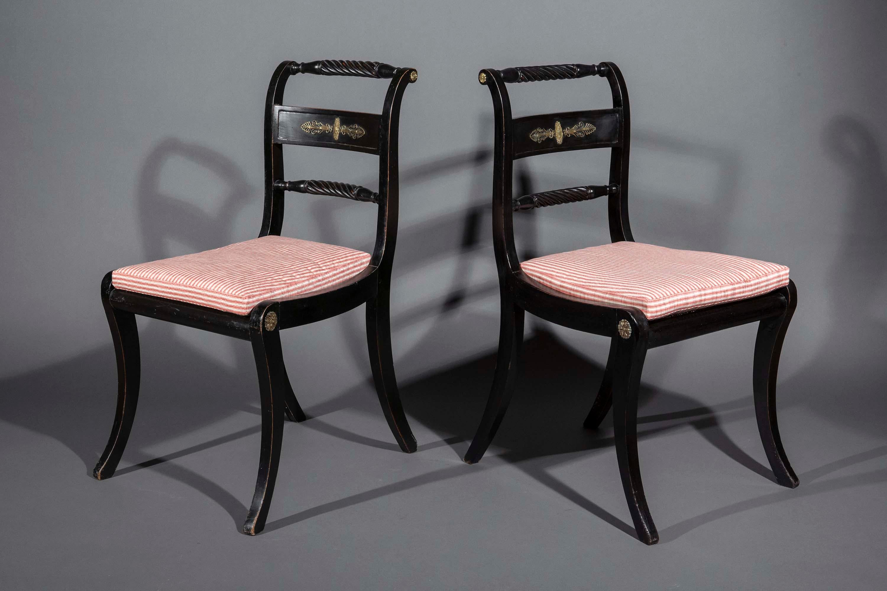 Pair of Regency Ebonized Klismos Chairs 1