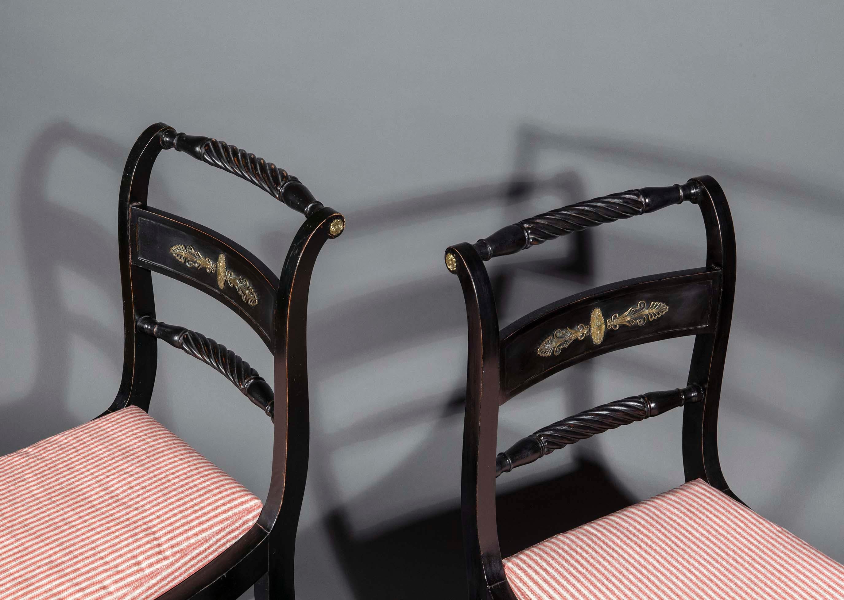Pair of Regency Ebonized Klismos Chairs 2