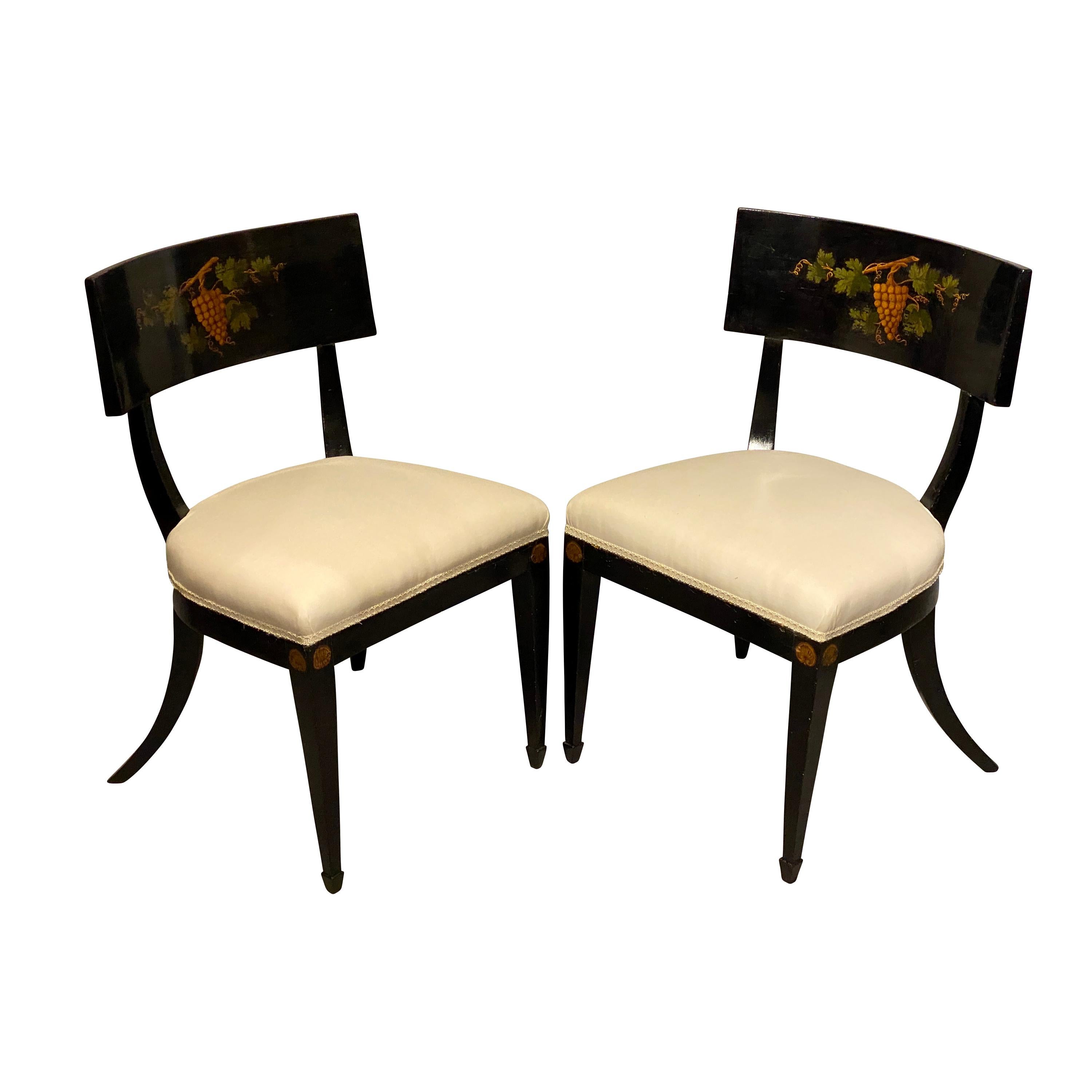 Pair of Regency Ebonized Klismos Side Chairs