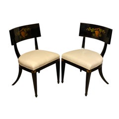 Antique Pair of Regency Ebonized Klismos Side Chairs