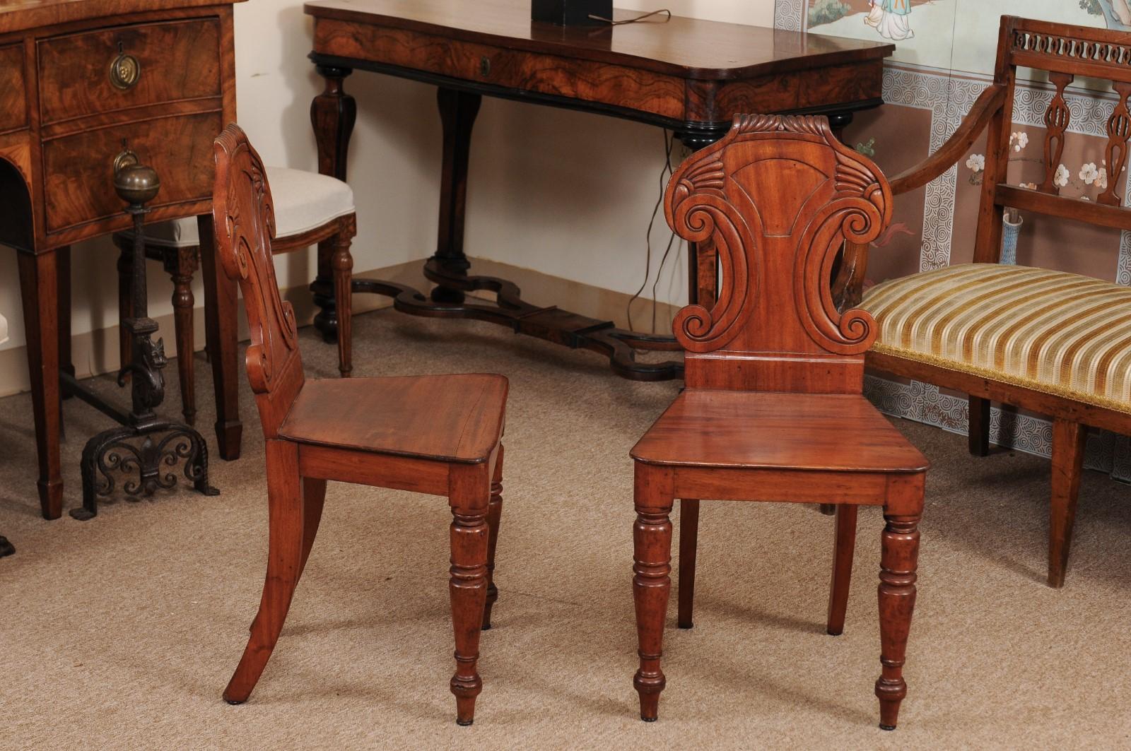 Pair of Regency English Mahogany Hall Chairs, circa 1810 5