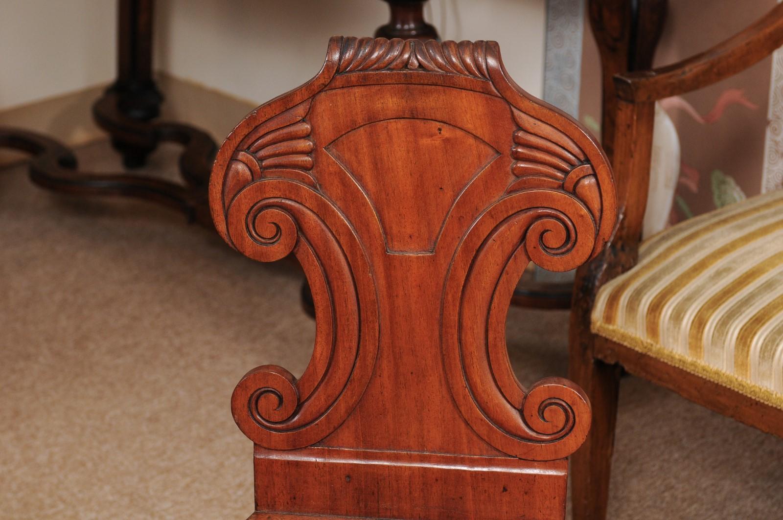 Pair of Regency English Mahogany Hall Chairs, circa 1810 6