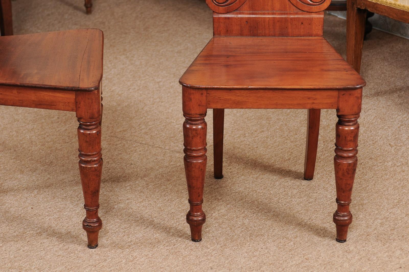 Pair of Regency English Mahogany Hall Chairs, circa 1810 1