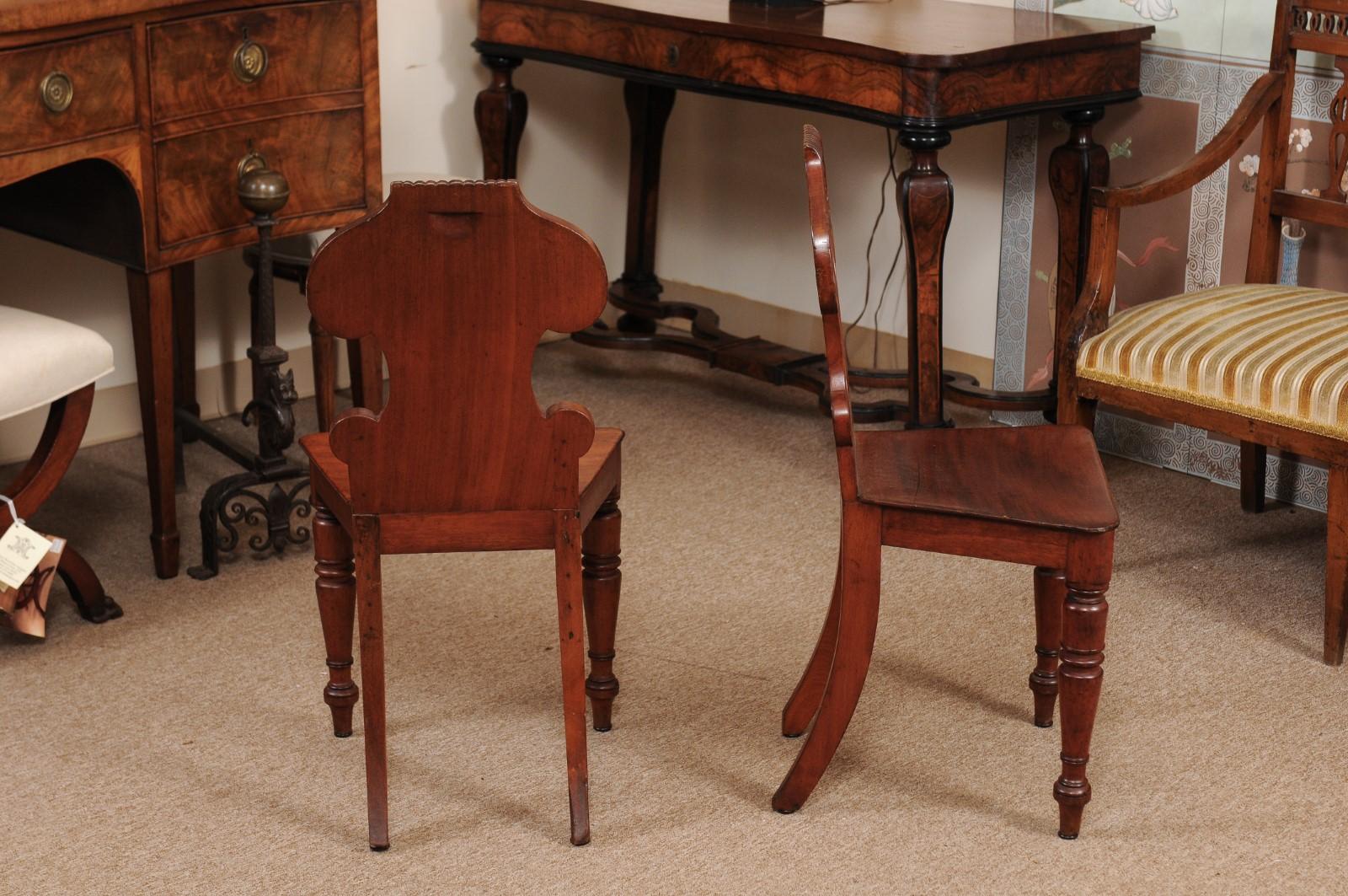 Pair of Regency English Mahogany Hall Chairs, circa 1810 2