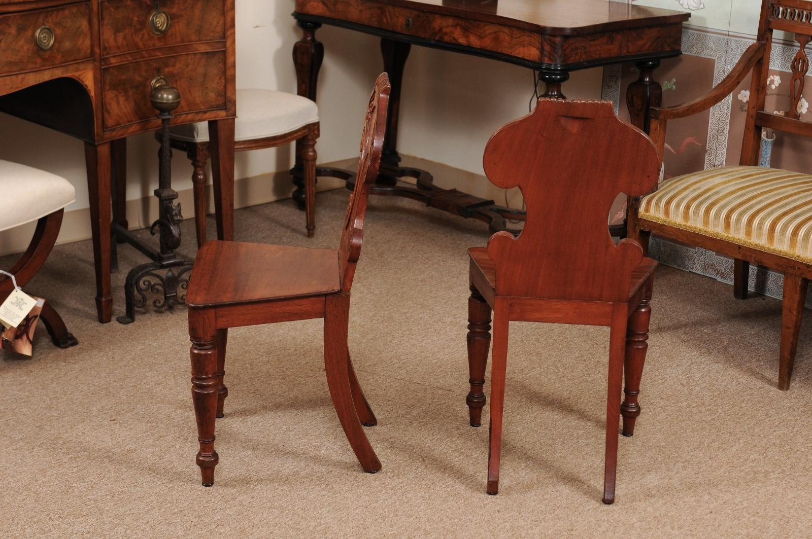 Pair of Regency English Mahogany Hall Chairs, circa 1810 3
