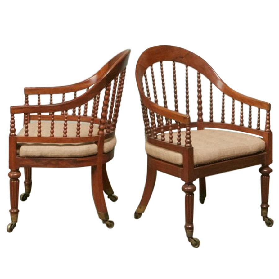 Pair of Regency Faded Rosewood Library Armchairs