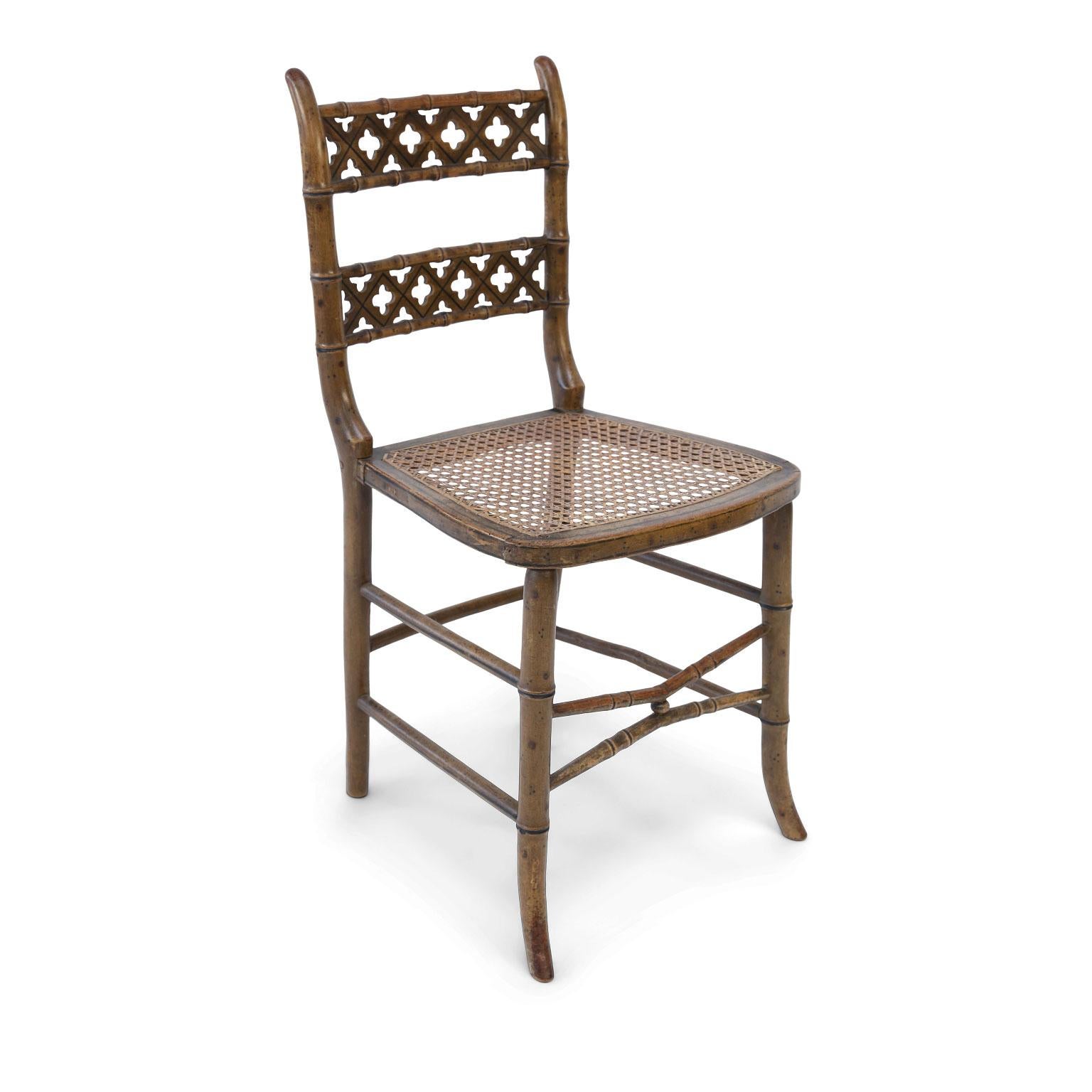 English Pair of Regency Faux Bamboo Painted Chairs