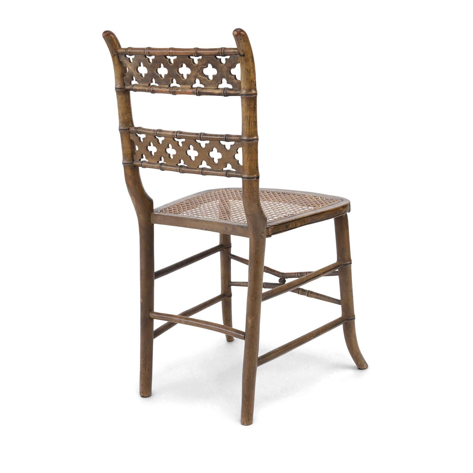 Hand-Carved Pair of Regency Faux Bamboo Painted Chairs