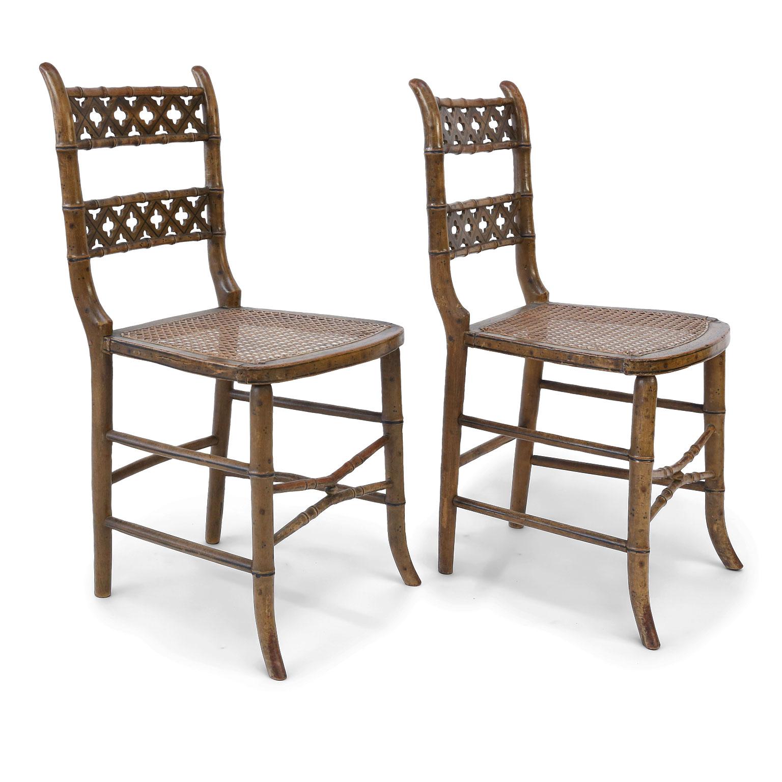Pair of Regency Faux Bamboo Painted Chairs 1