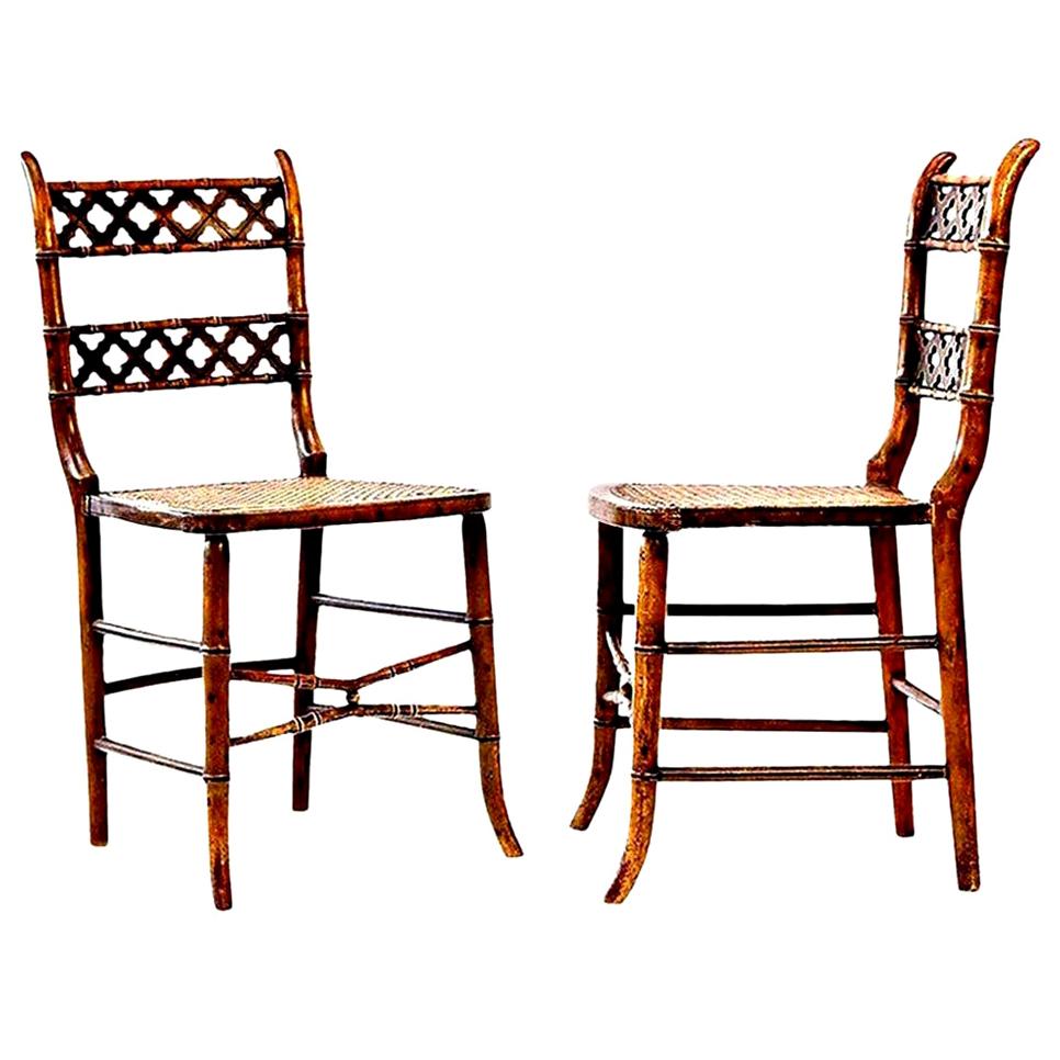 Pair of Regency Faux Bamboo Painted Chairs 3