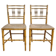 Antique Pair of Regency Faux Bamboo Painted Chairs