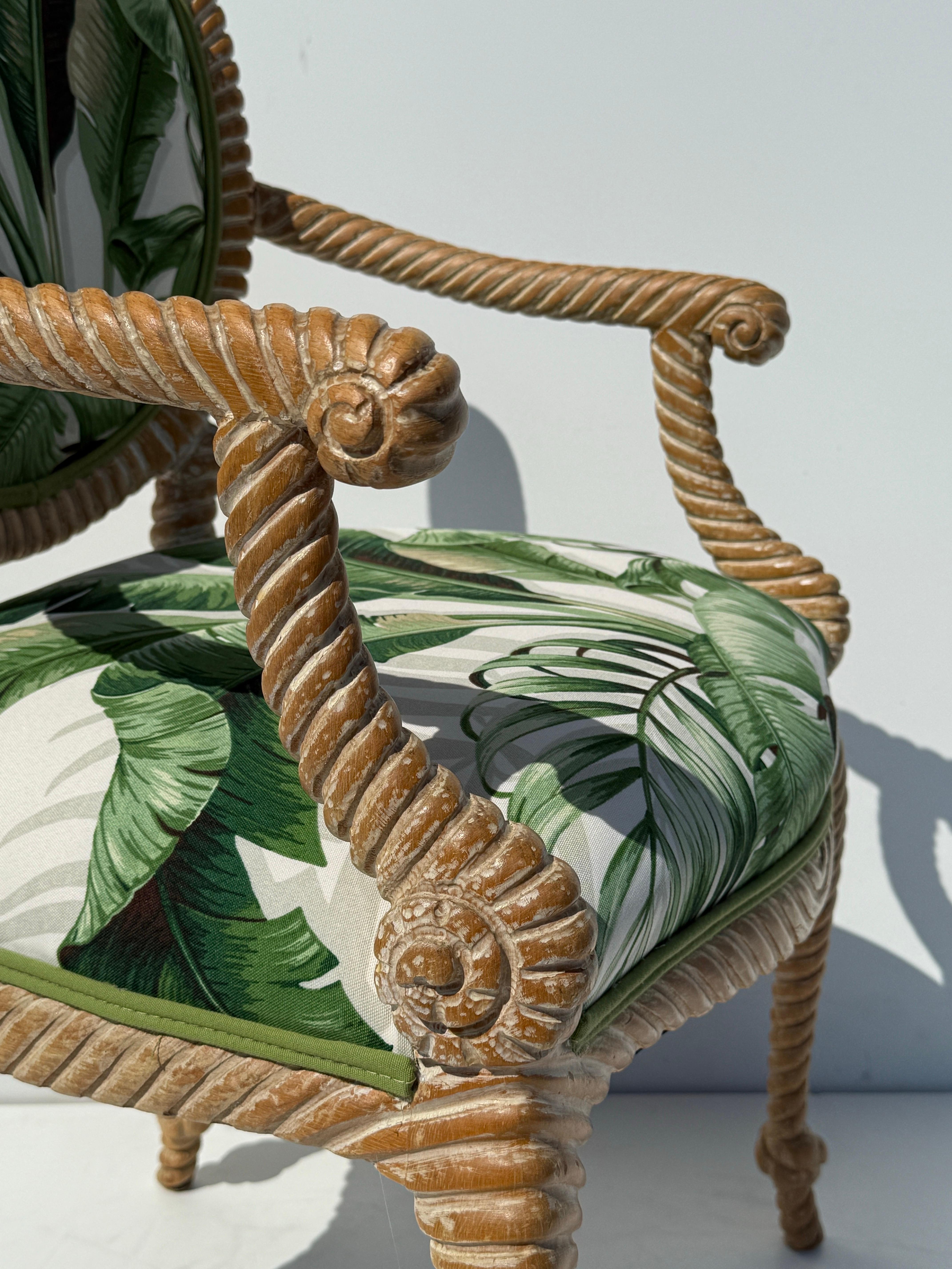 Pair of Regency Faux Bois Carved Rope and Tassel Armchairs For Sale 3