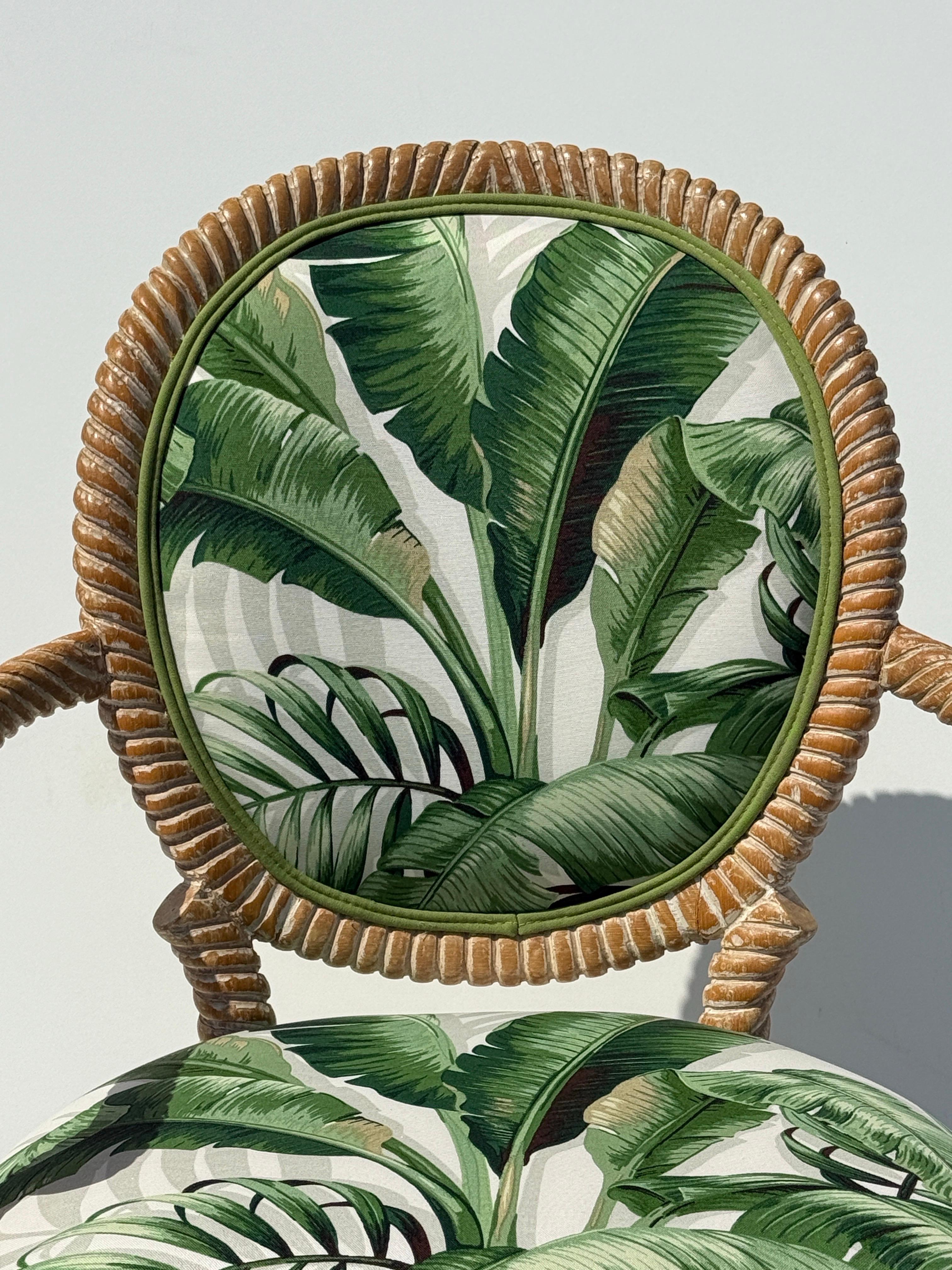 Pair of Regency Faux Bois Carved Rope and Tassel Armchairs For Sale 7