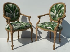 Pair of Regency Faux Bois Carved Rope and Tassel Armchairs