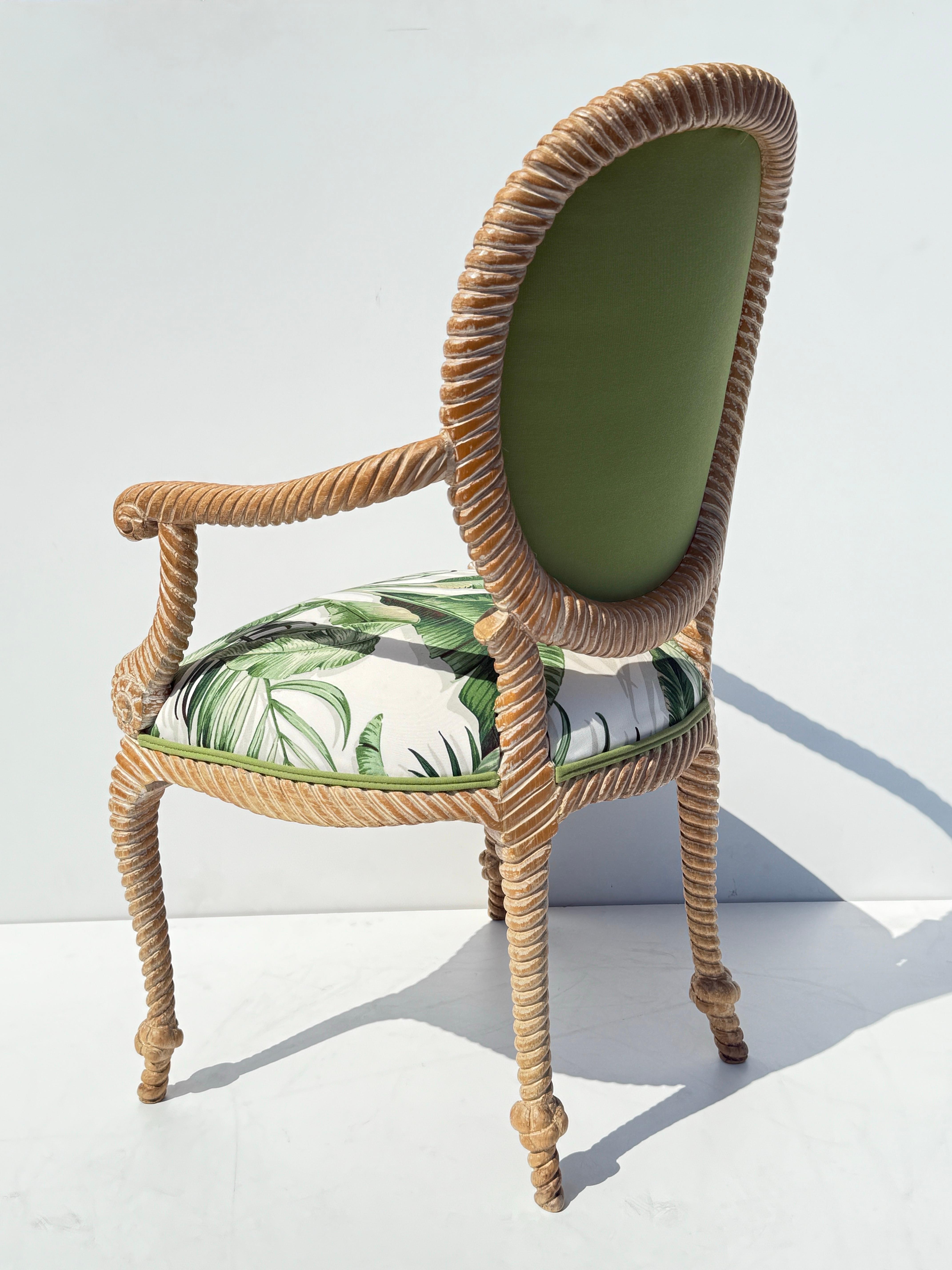 Pair of Regency Faux Bois Carved Rope and Tassel Armchairs For Sale 2