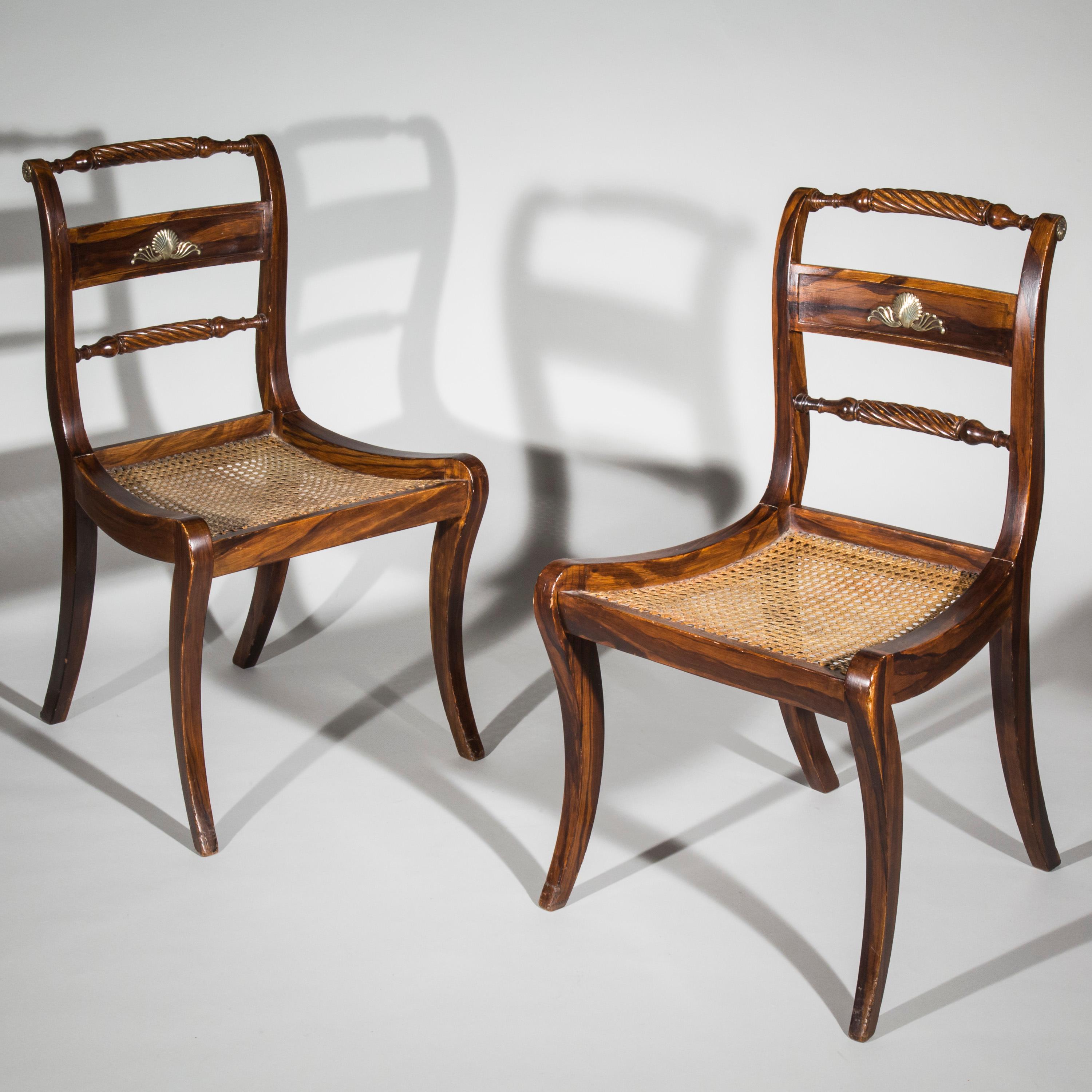 English Pair of Regency Faux-Bois Painted Klismos Chairs