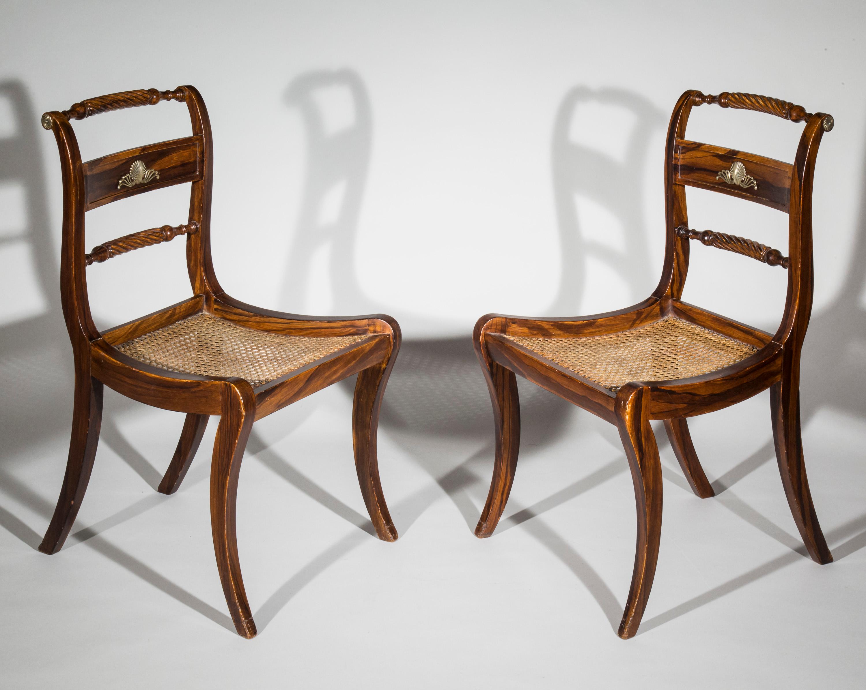 19th Century Pair of Regency Faux-Bois Painted Klismos Chairs