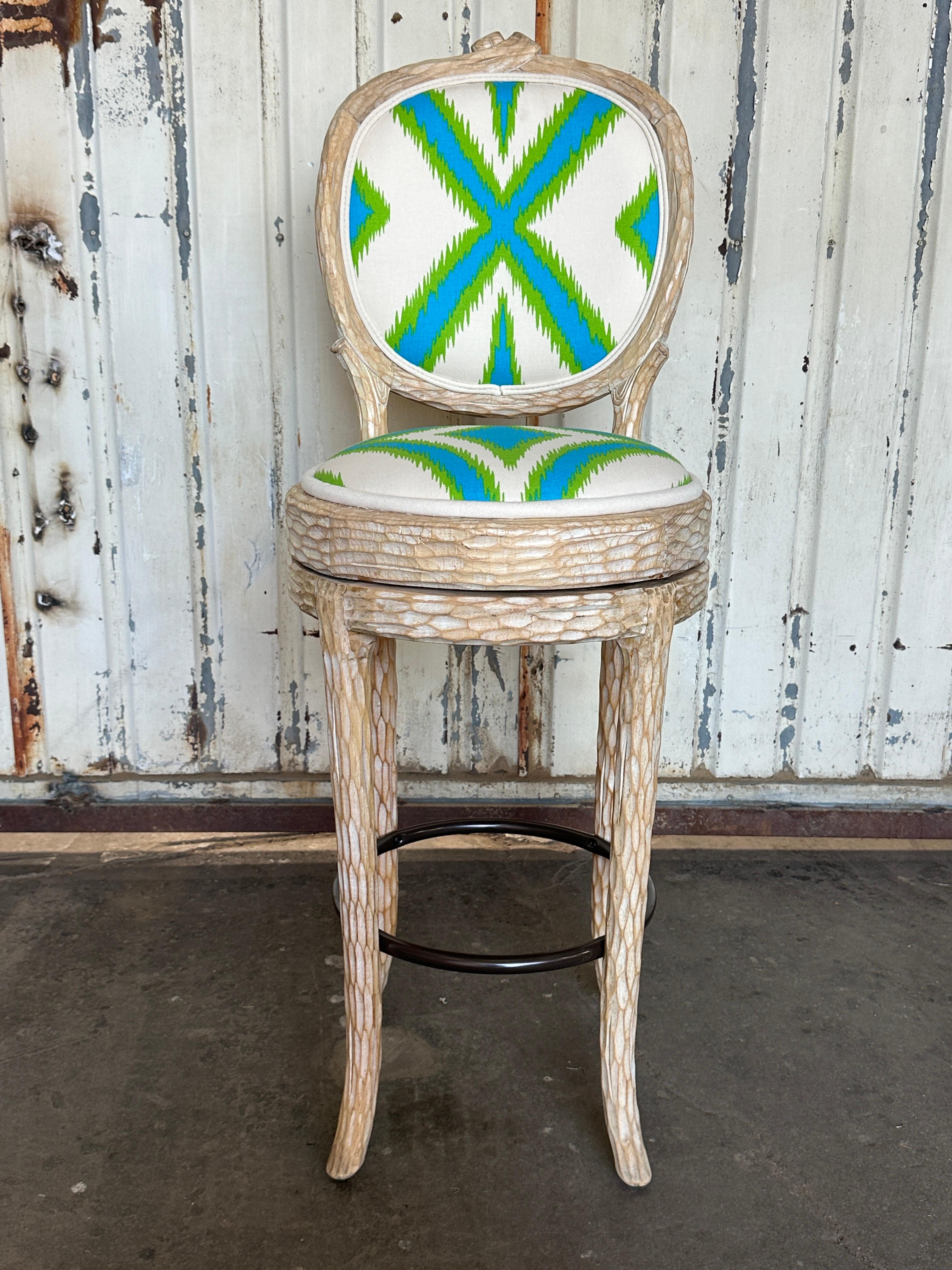 Spanish Pair of Regency Faux Bois Twig Bar Stools
