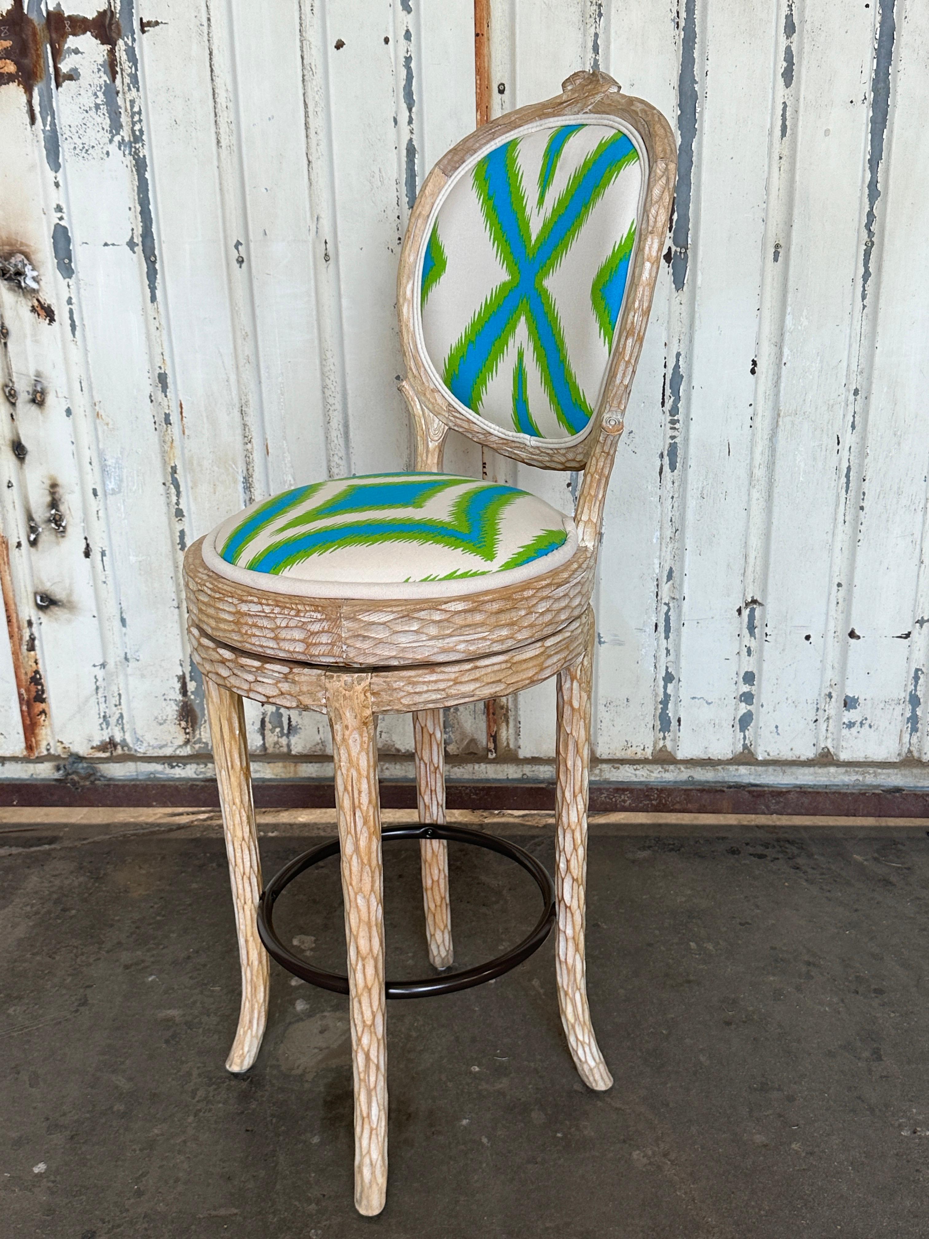 Late 20th Century Pair of Regency Faux Bois Twig Bar Stools