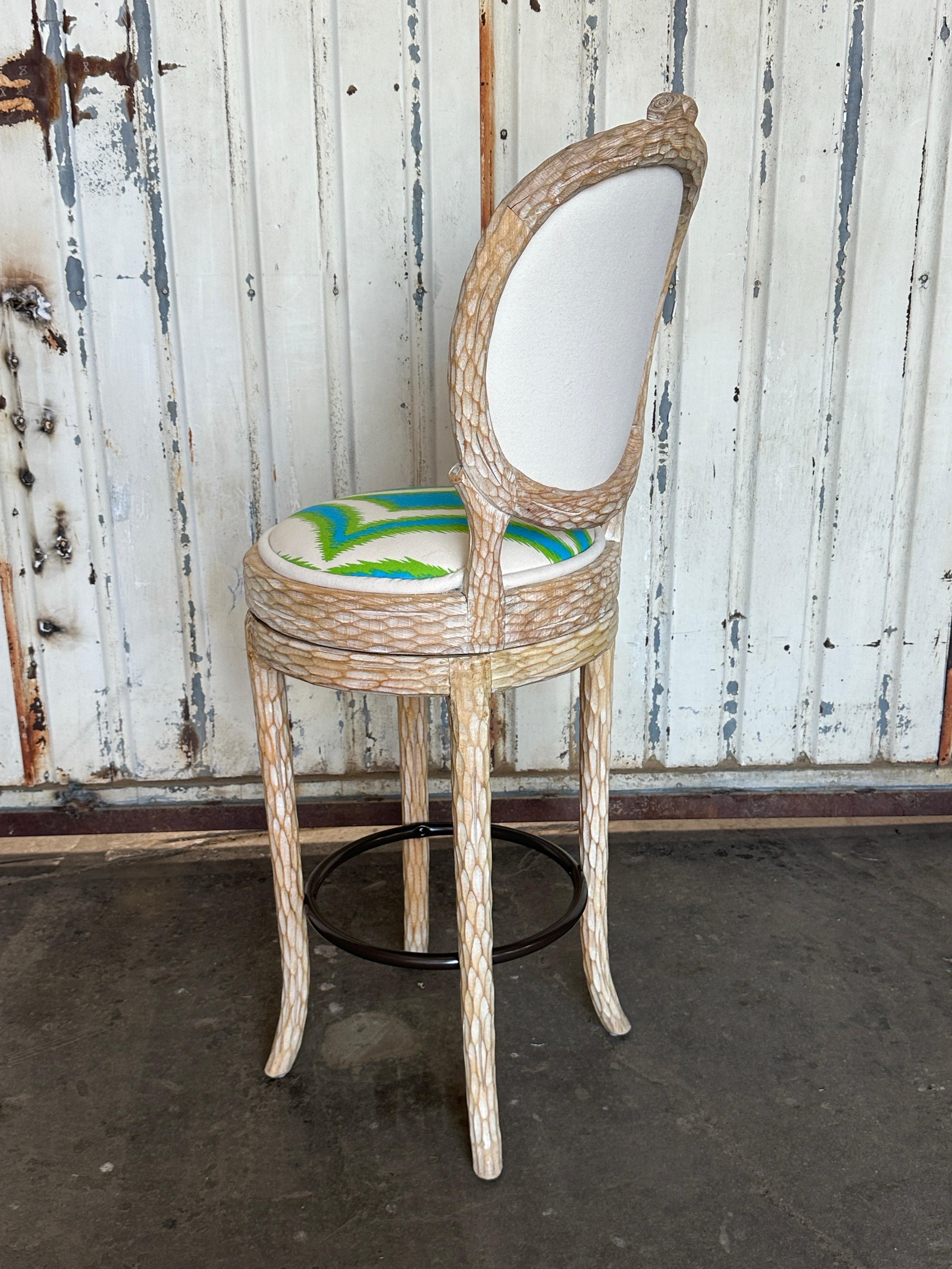 Wood Pair of Regency Faux Bois Twig Bar Stools