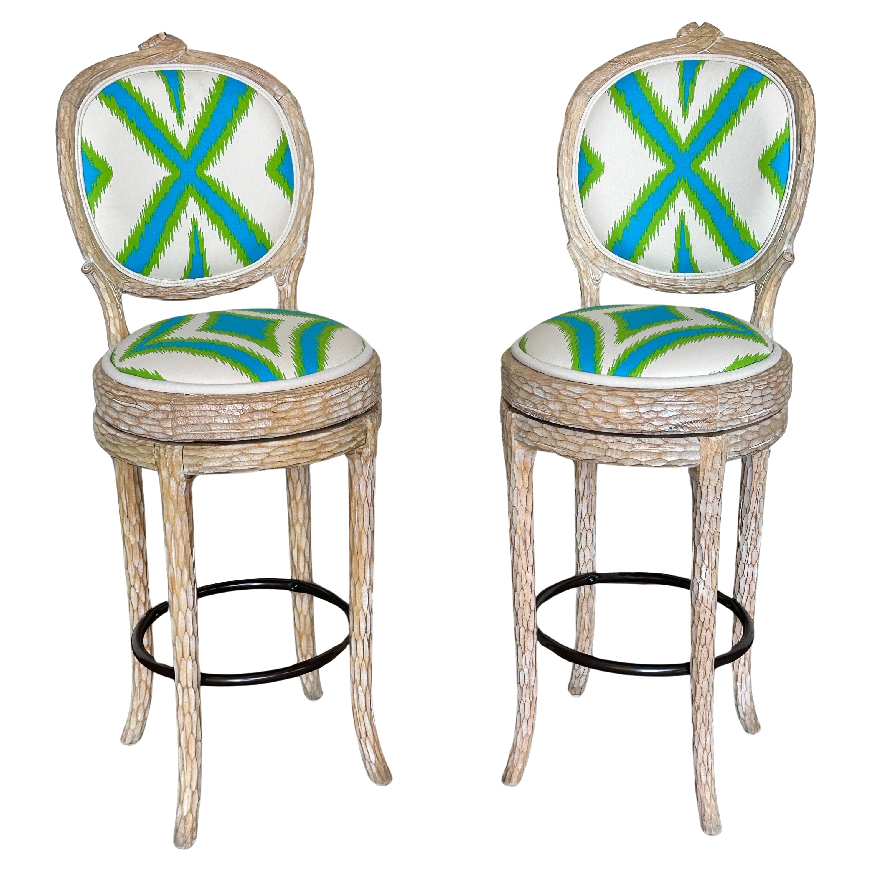 Pair of Regency Faux Bois Twig Bar Stools For Sale