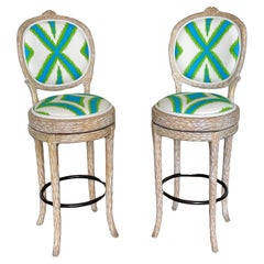 Pair of Regency Faux Bois Twig Bar Stools