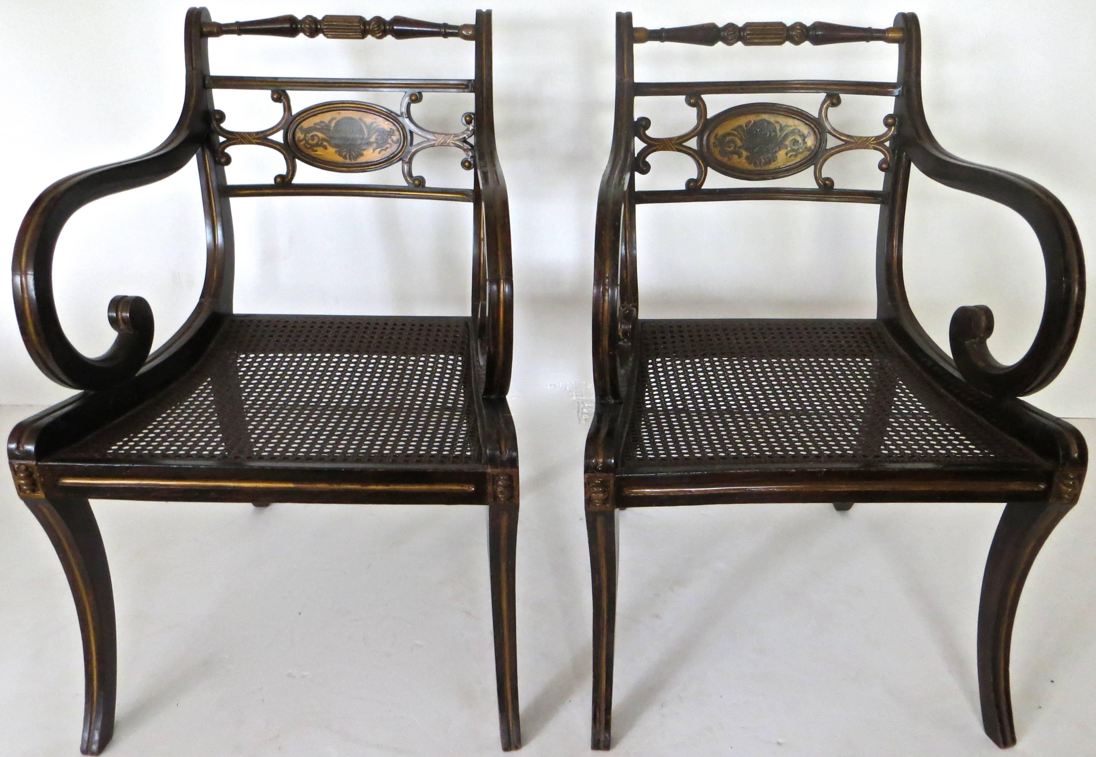 Pair of Regency Faux Rosewood Japanned and Parcel Gilt Armchairs, circa 1810 For Sale 9