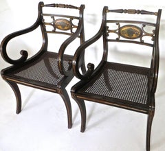 Pair of Regency Japanned and Parcel Gilt Armchairs, circa 1810