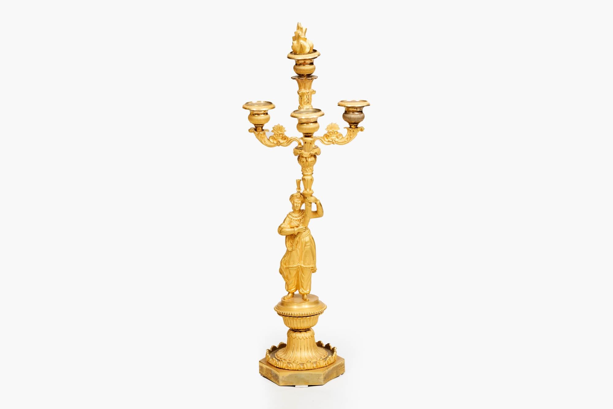 European Pair of Regency French Ormolu Gilded Candelabras Featuring Turkish Figures For Sale