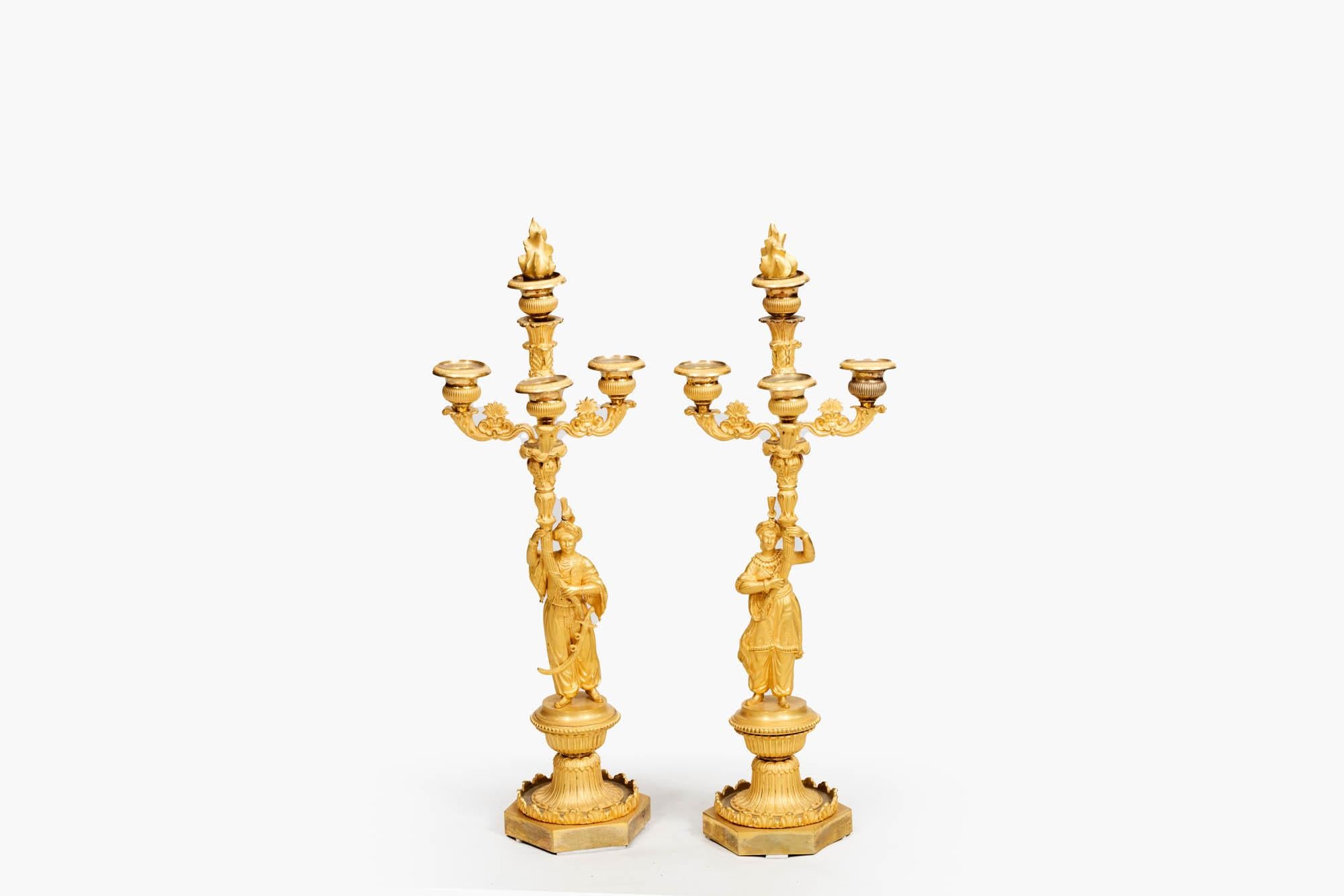 Pair of Regency French Ormolu Gilded Candelabras Featuring Turkish Figures In Excellent Condition For Sale In Dublin 8, IE