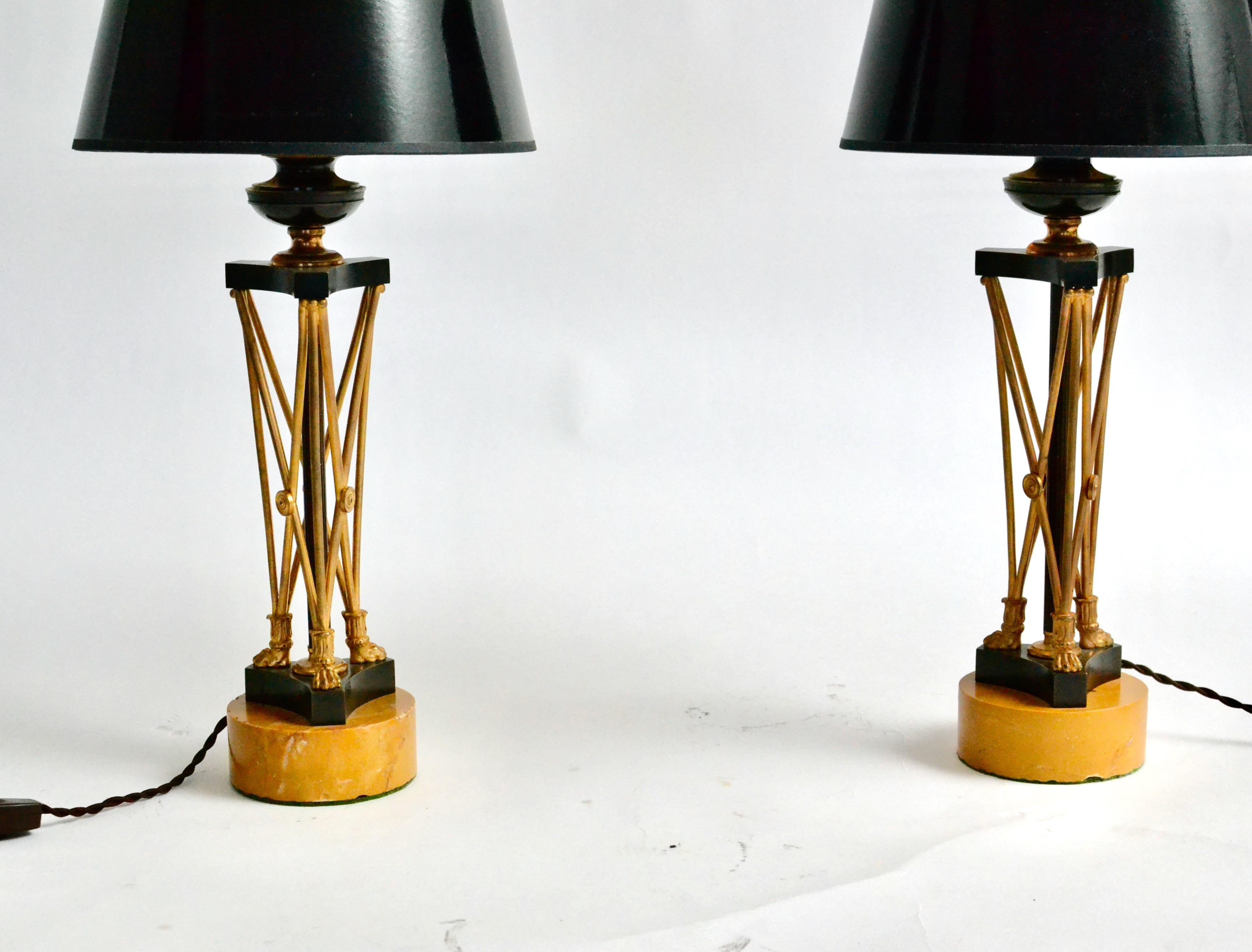 Pair of Regency Gilt and Patinated Bronze Candlesticks, Mounted as Lamps. For Sale 4