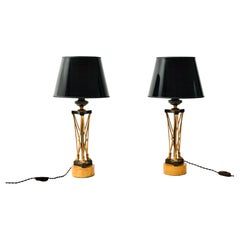 Pair of Regency Gilt and Patinated Bronze Candlesticks, Mounted as Lamps.